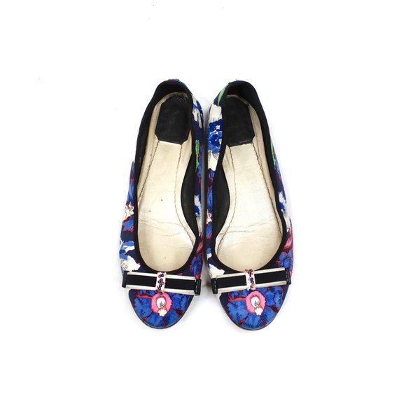 Dior Shoes - CHRISTIAN DIOR My Dior Floral Satin Beaded Bow Grosgrain Ballet Flats